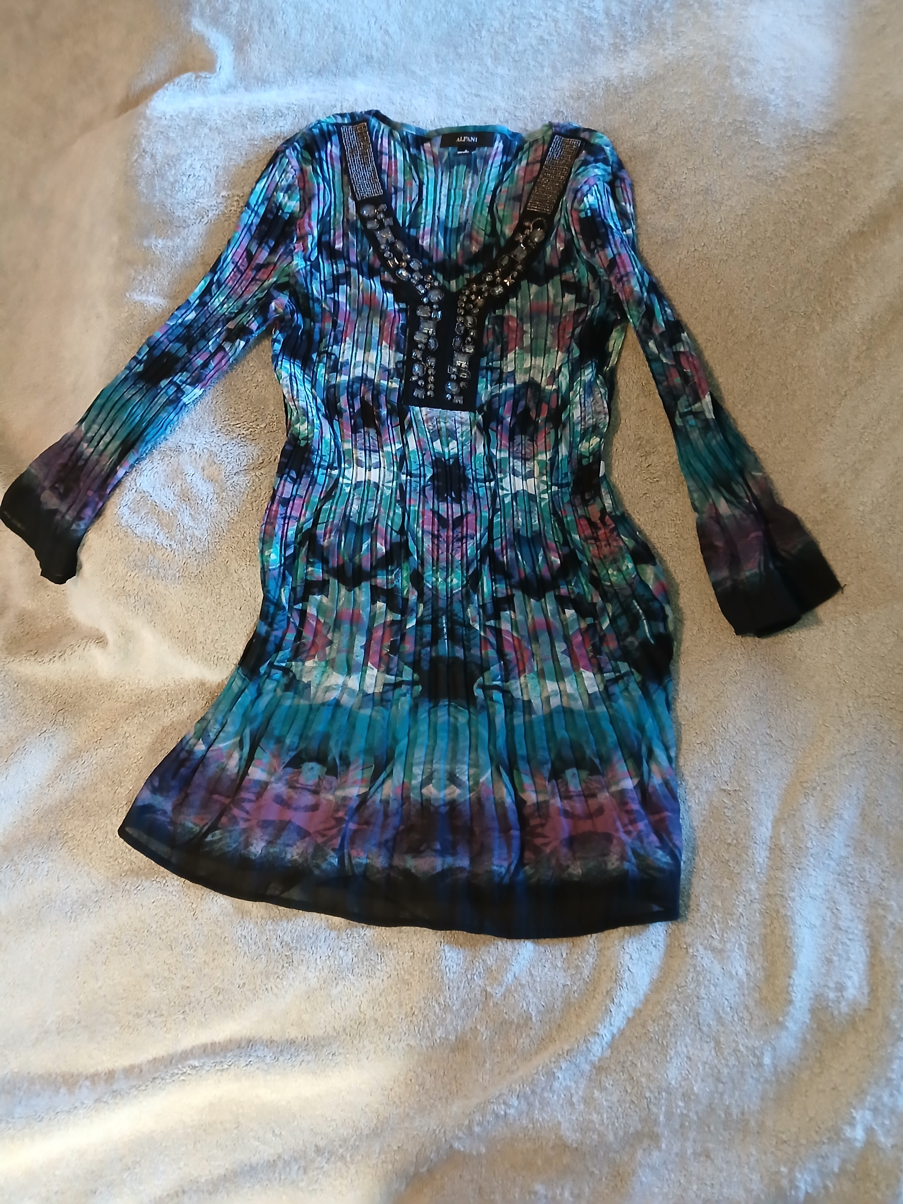 Alfani Teal Blue Purple Patterned Maxi Dress